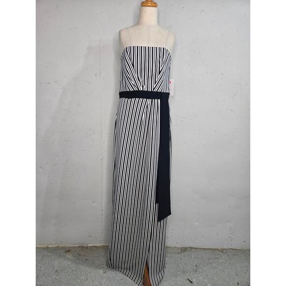 NWT Halston Strapless Maxi Pinstripe Bow Belt Dress size 8 - Picture 8 of 8